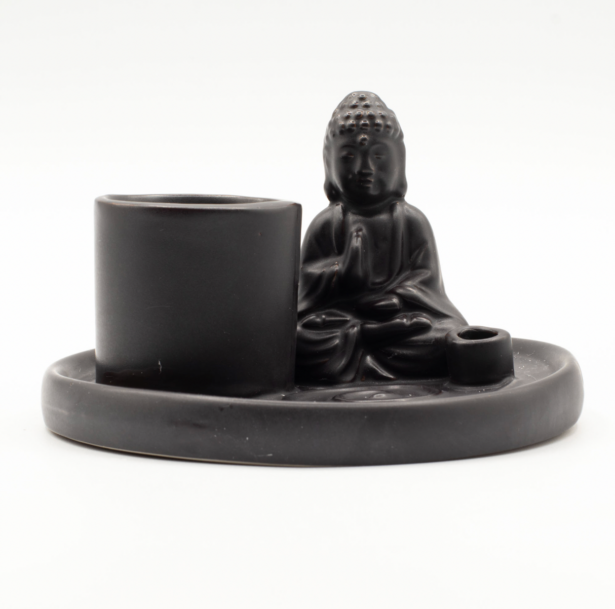 Multi Purpose Buddha Incense Plate Ceramic Matt Black