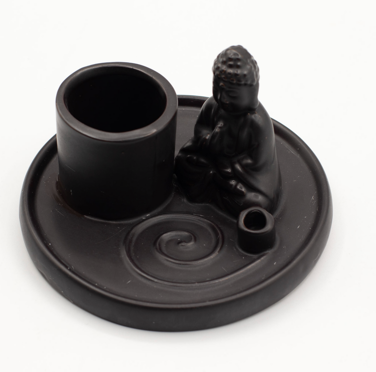 Multi Purpose Buddha Incense Plate Ceramic Matt Black