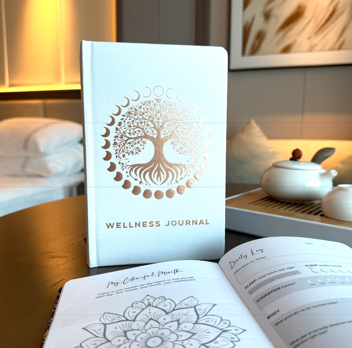 White Wellness Journal 120 Pages Rose Gold Tree Of Life