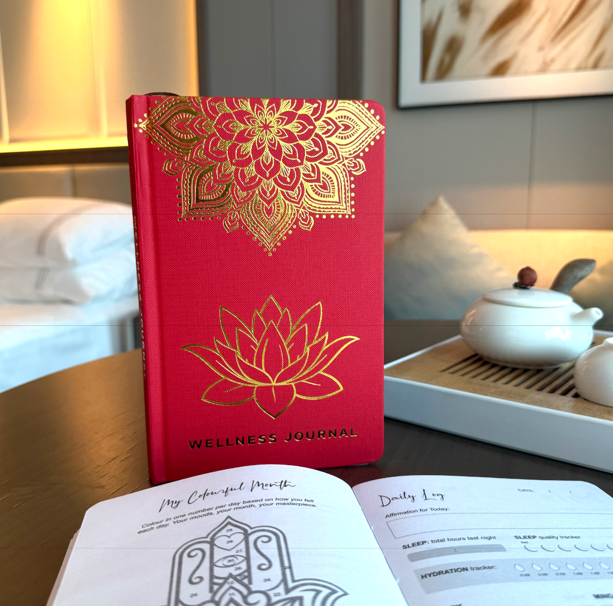 Red Wellness Journal 120 Pages Golden Mandala And Lotus