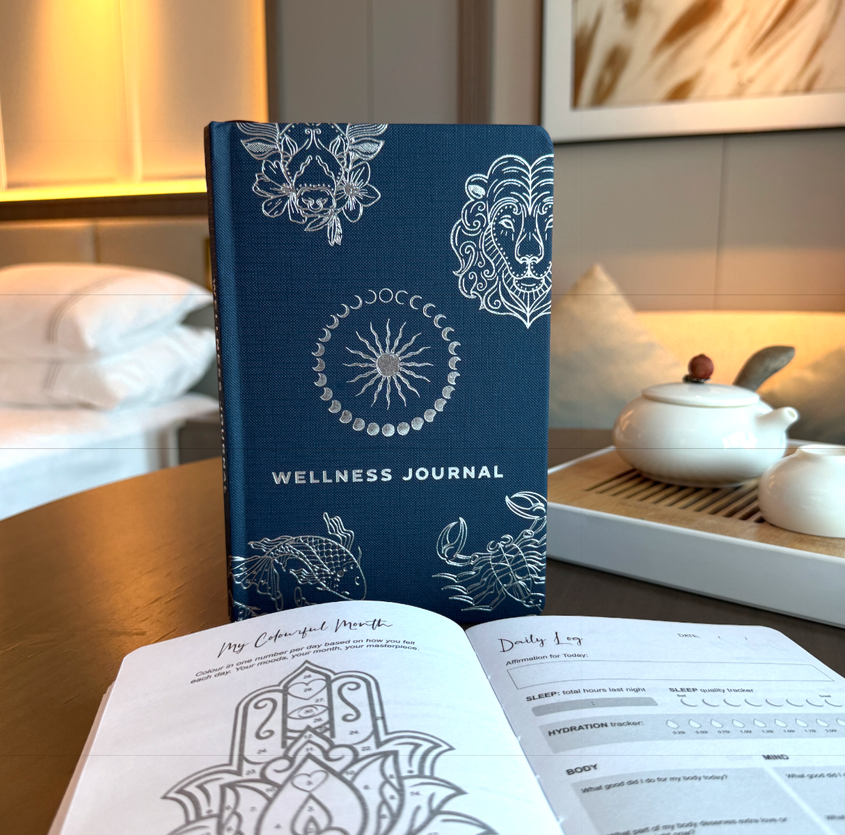 Midnight Blue Wellness Journal 120 Pages Silver Zodiac