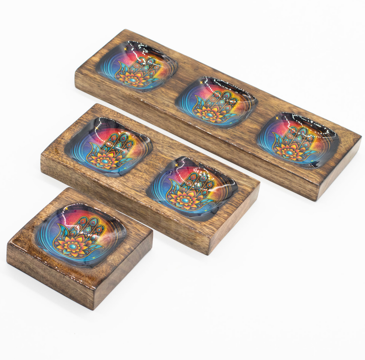 Set tavă medie din mango emailat - Hamsa