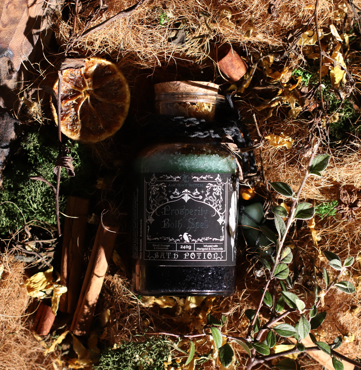 Ancient Witch Bath Spell Potion Aventurine Crystal Amulet Prosperity