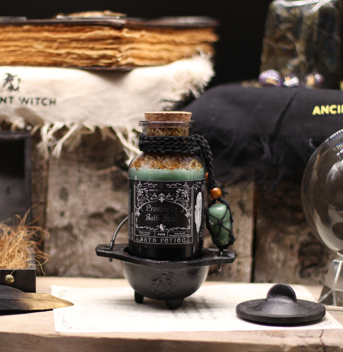 Ancient Witch Bath Spell Potion Aventurine Crystal Amulet Prosperity