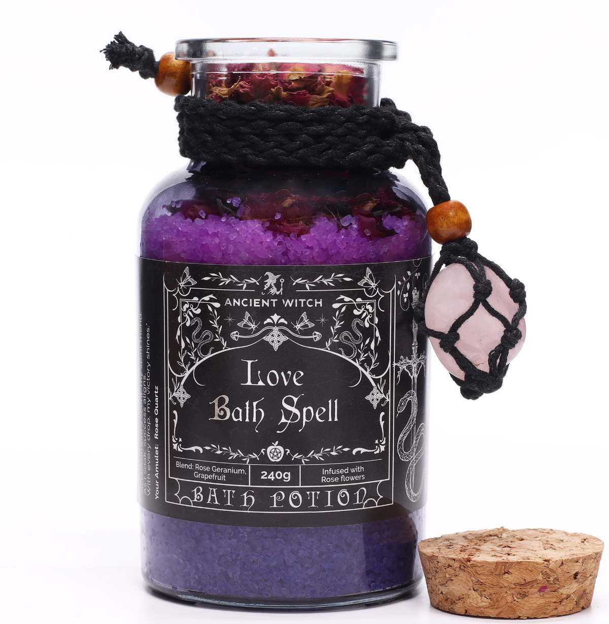 Ancient Witch Bath Spell Potion Rose Quartz Crystal Amulet Love