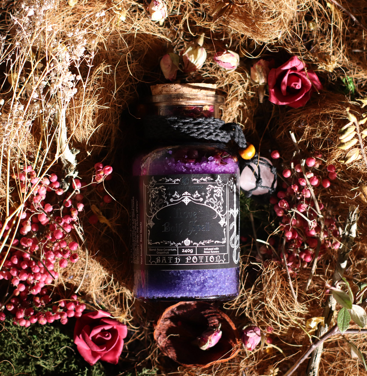 Ancient Witch Bath Spell Potion Rose Quartz Crystal Amulet Love