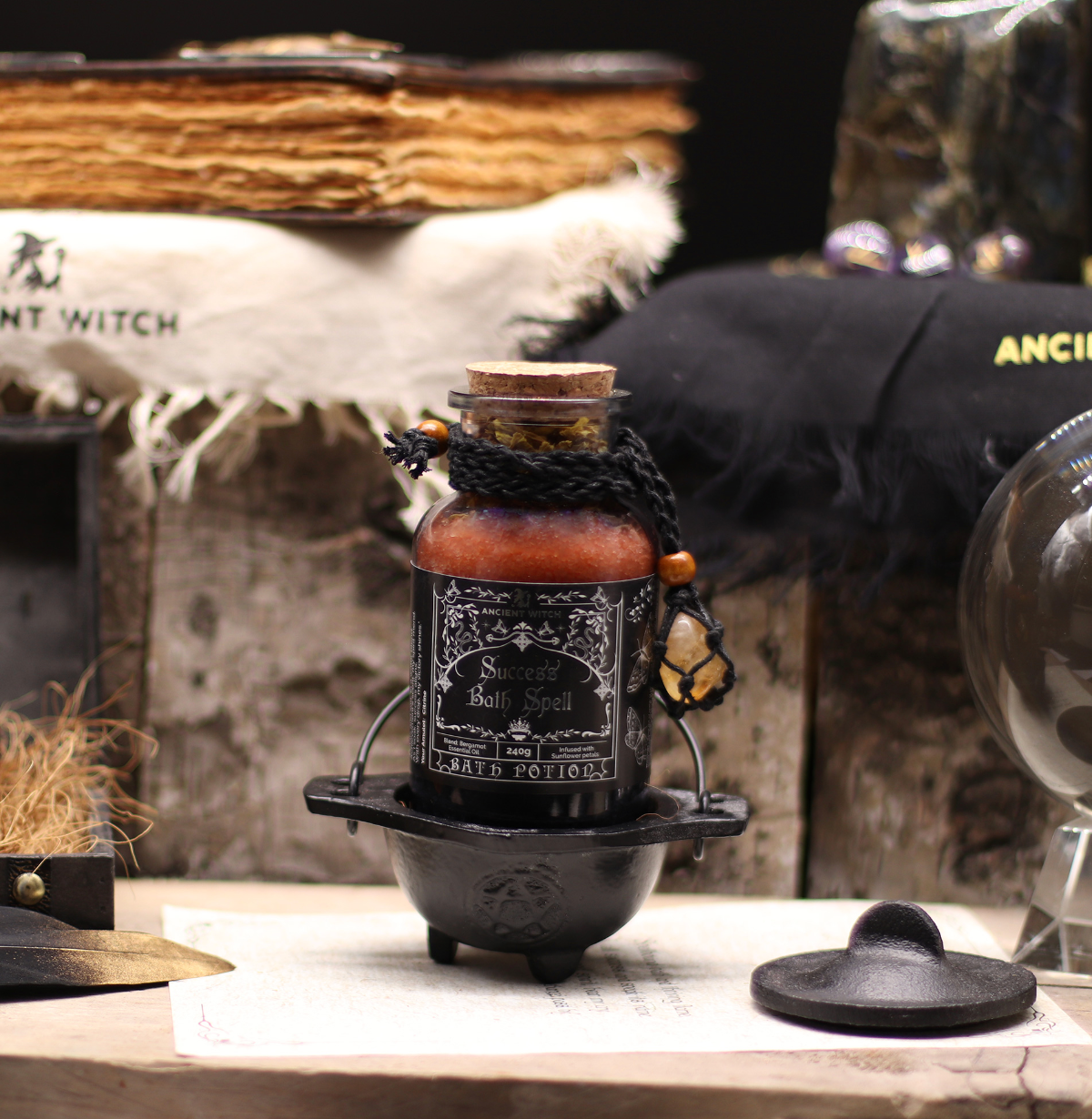 Ancient Witch Bath Spell Potion Citrine Crystal Amulet Success