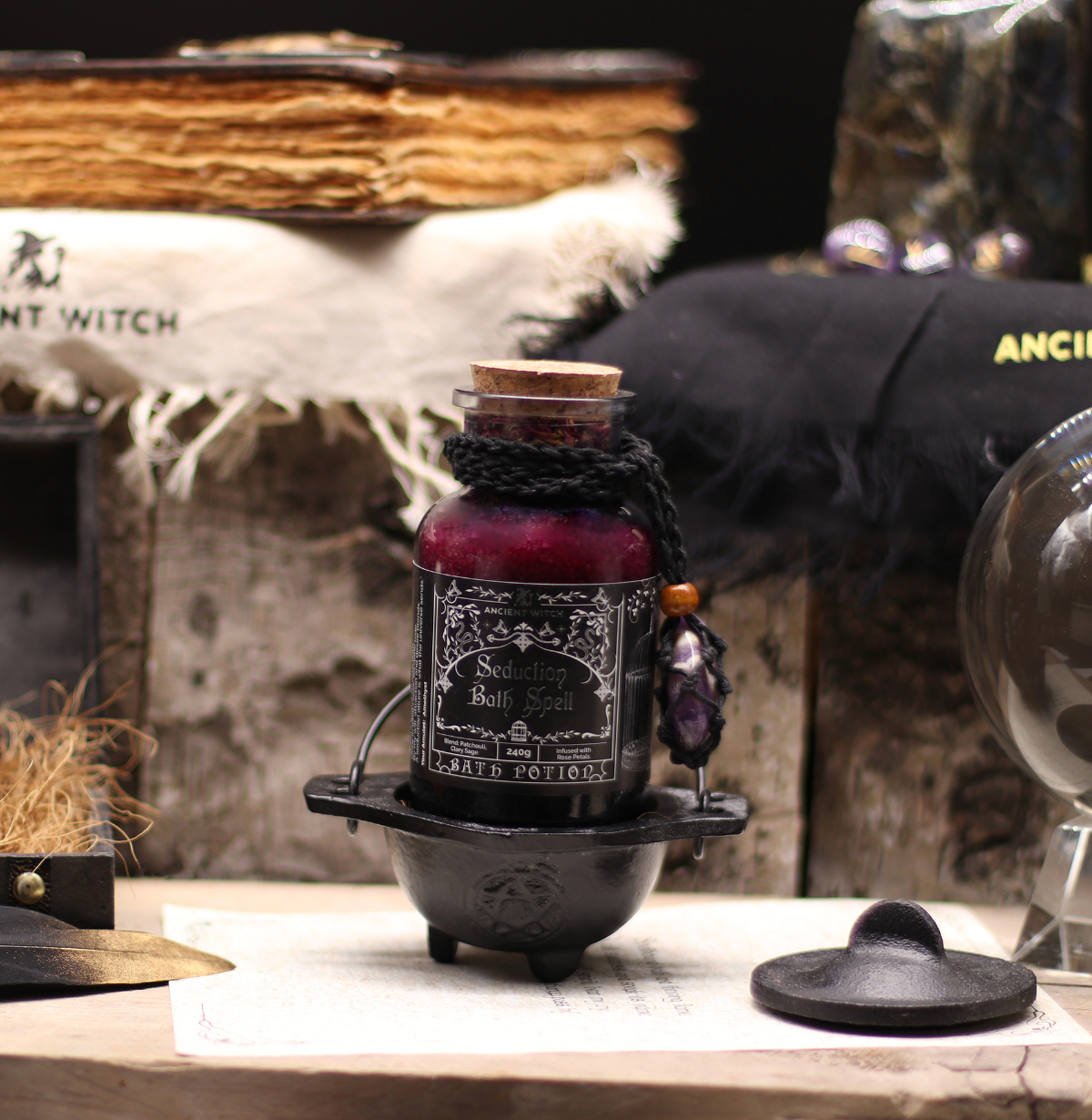 Ancient Witch Bath Spell Potion Amethyst Crystal Amulet Seduction