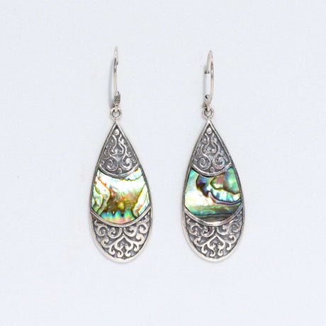 Shell & Silver Earrings - Teardrop Oval - Abalone - SHAMTAM.COM
