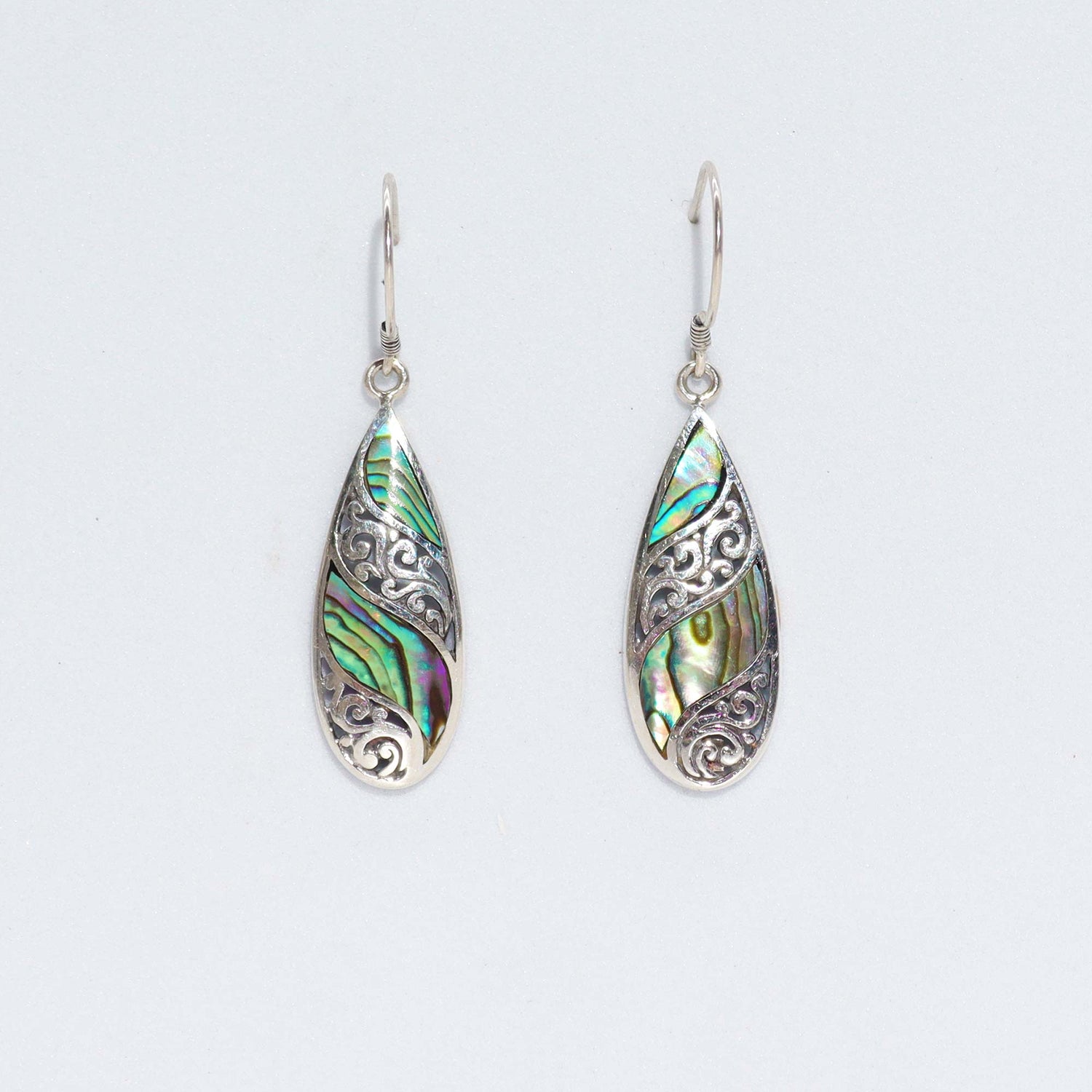 Shell & Silver Earrings - Long Teardrop - Abalone - SHAMTAM.COM