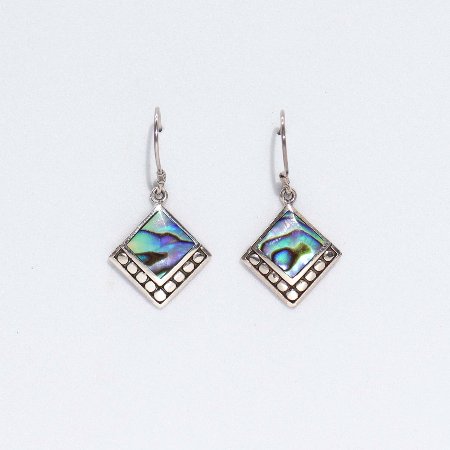 Shell & Silver Earrings - Square Dots - Abalone - SHAMTAM.COM