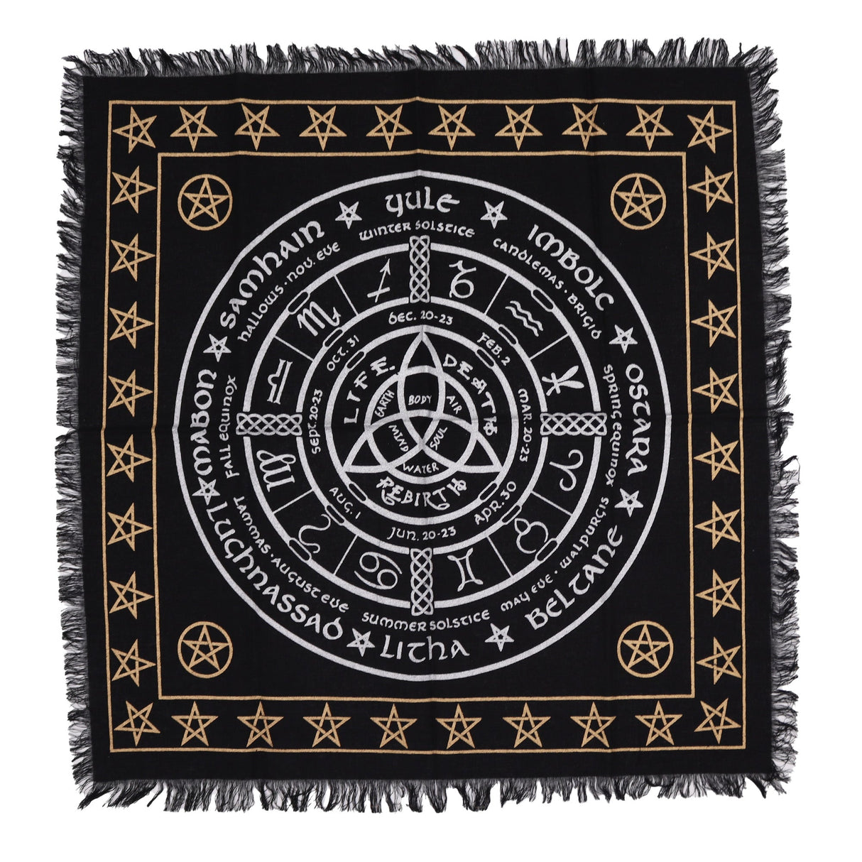 Esoteric Fringed Altar Cloth - Life Death Rebirth - SHAMTAM.COM