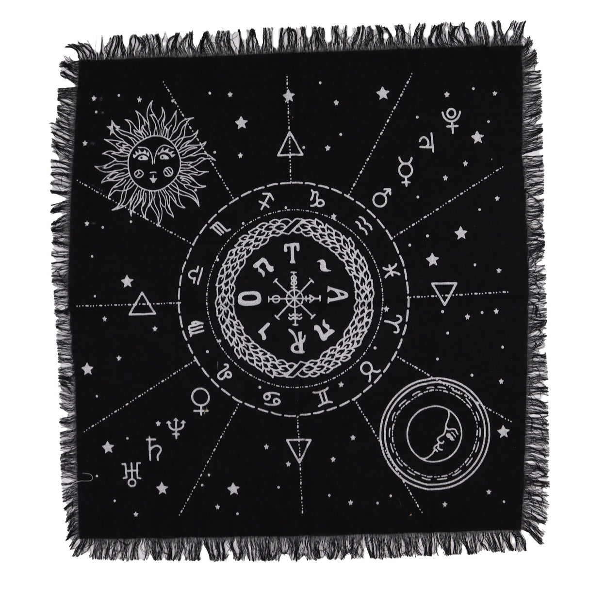 Esoteric Fringed Altar Cloth - Moon & Sun Chart - SHAMTAM.COM