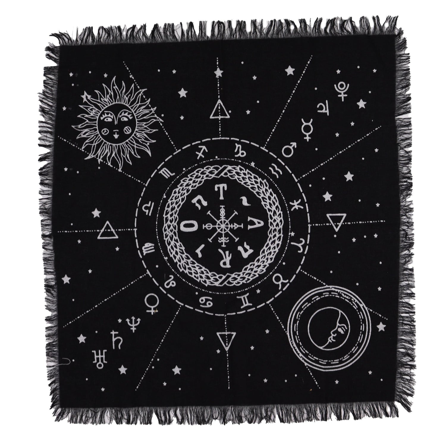 Esoteric Fringed Altar Cloth - Moon & Sun Chart - SHAMTAM.COM
