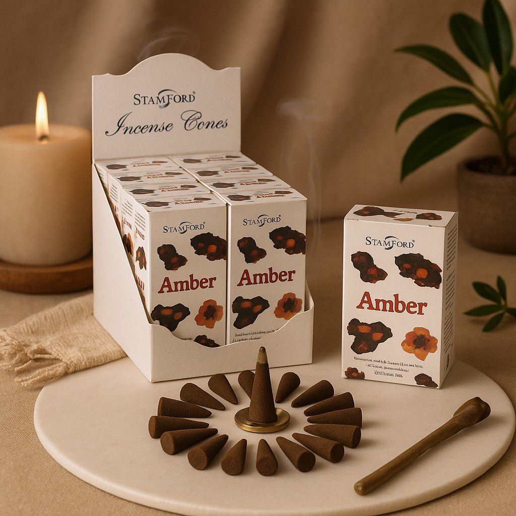 Amber Incense Cones 15 Pack With Holder Stamford - SHAMTAM.COM