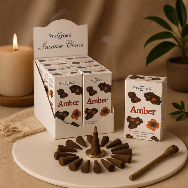Stożki kadzideł Amber, 15 sztuk z podstawką, Stamford
