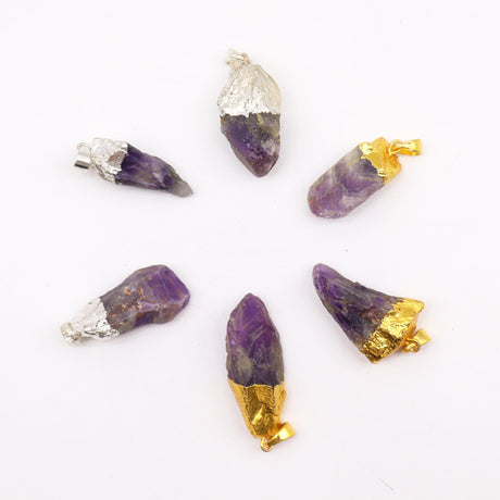 Gemstone Amethyst Gold & Silver Plated Pendants (6 assorted) (6 pcs) - SHAMTAM.COM