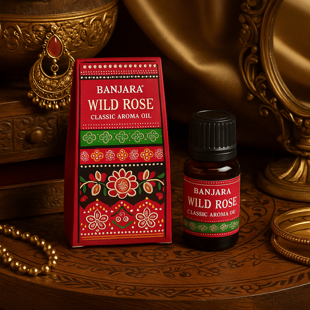 Banjara Wild Rose Classic Aroma Oil 10ml - Premium Indian Fragrance with Floral and Decorative Packaging - SHAMTAM.COM