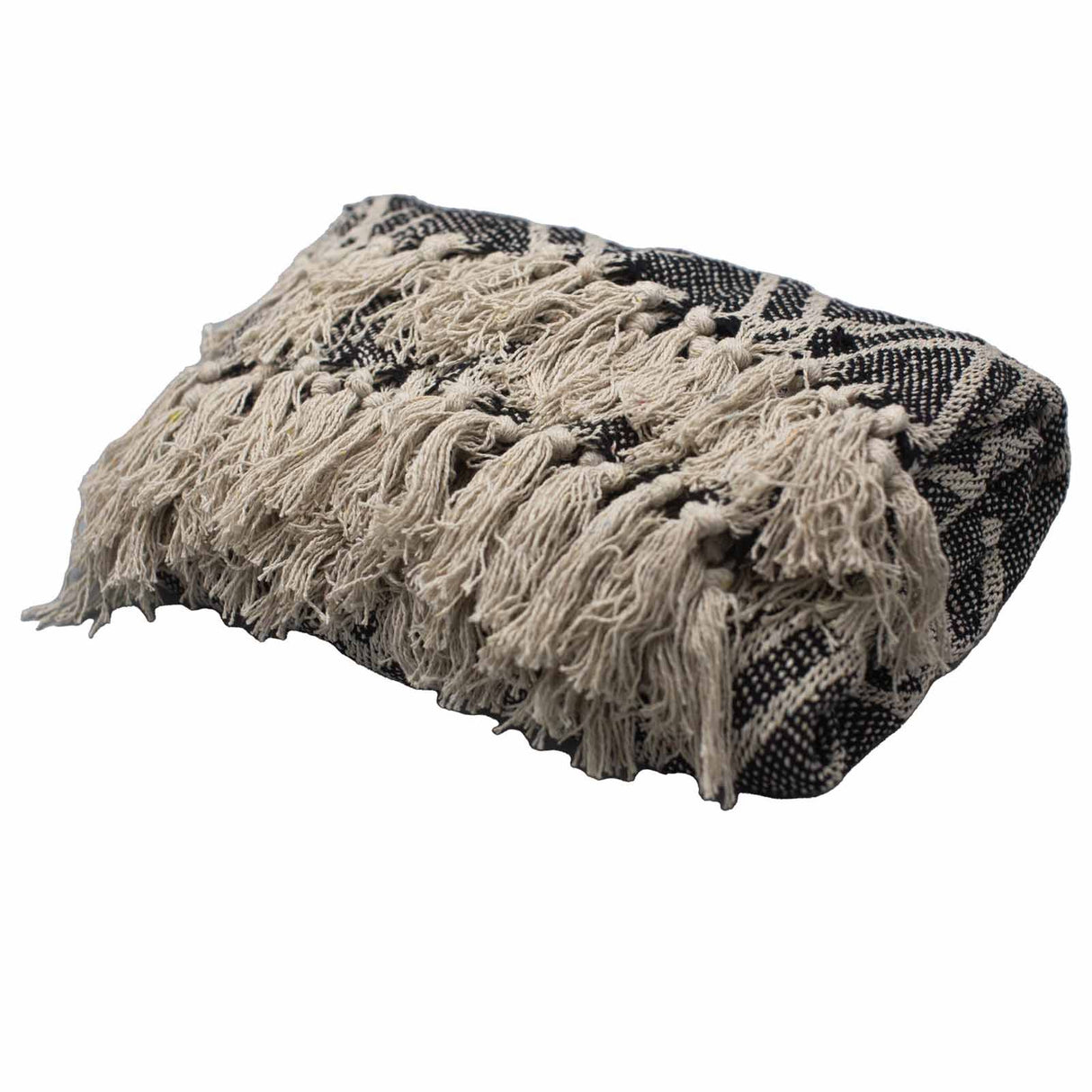 Plaid en coton bohème noir beige Regency 125x150cm