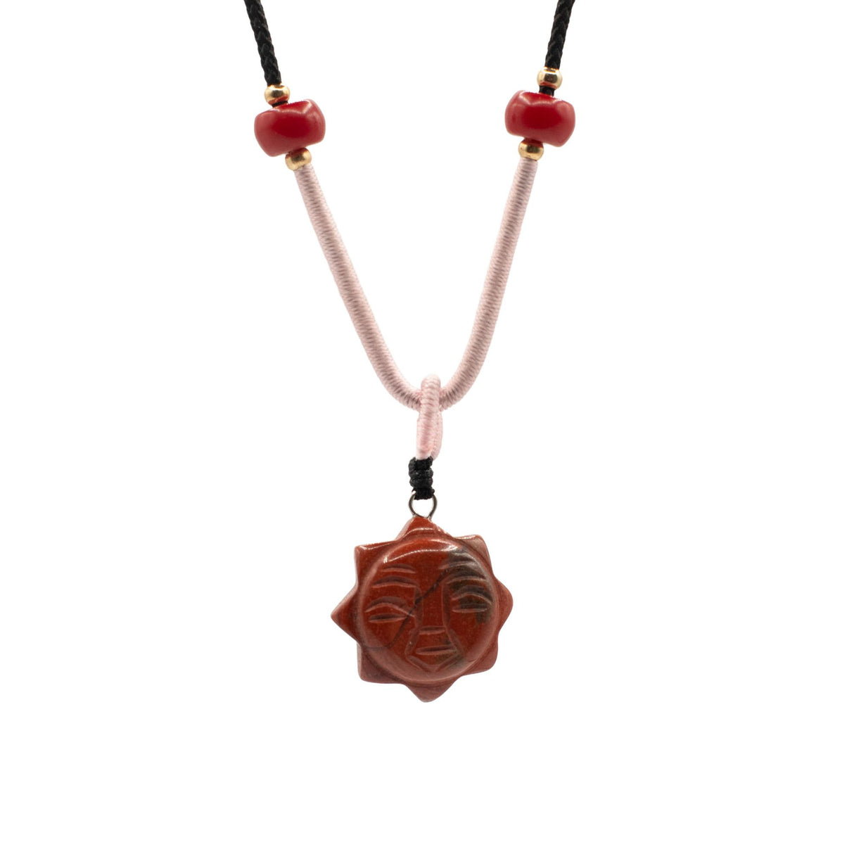 Cord Necklace Gemstone Pendant – Carnelian Sun Face
