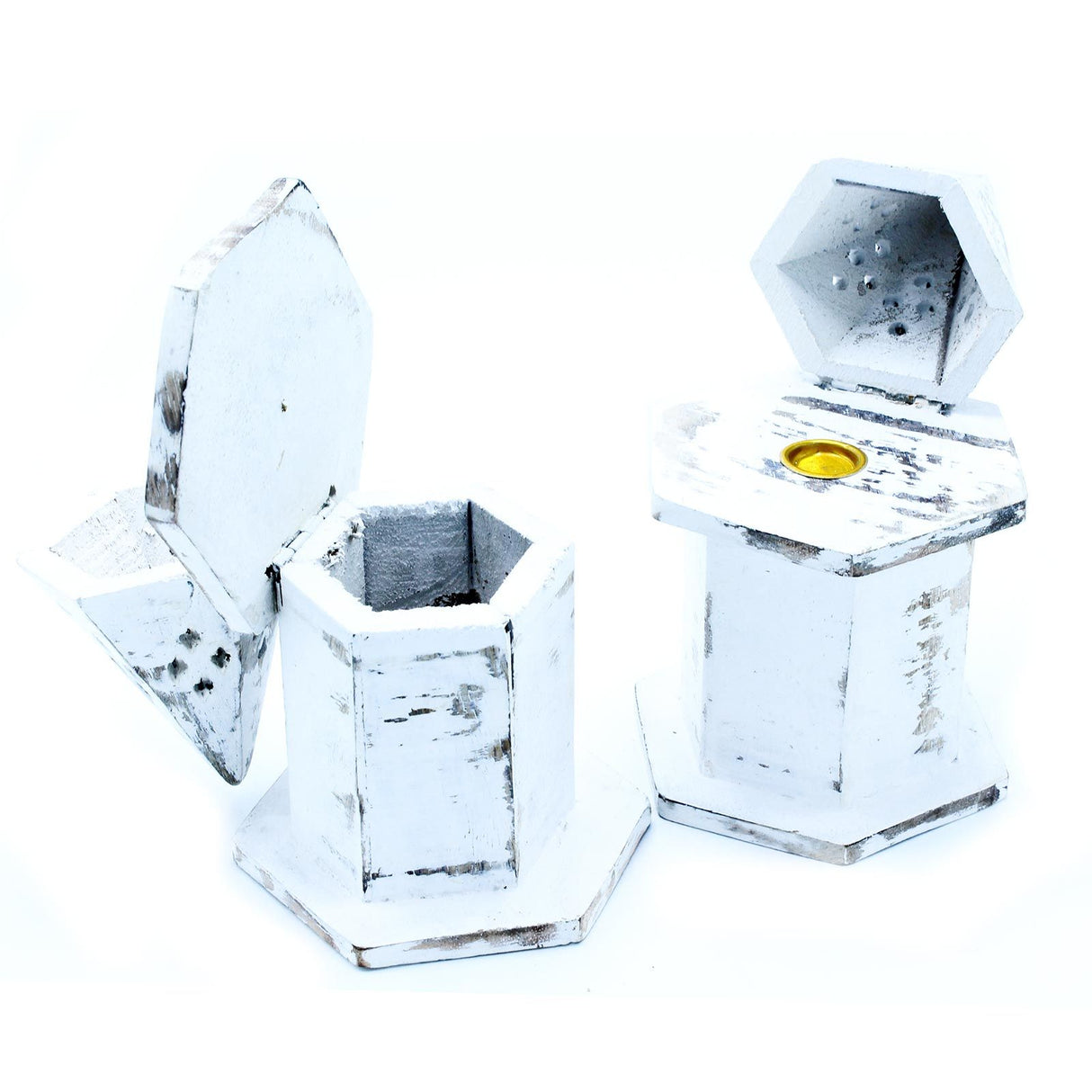 Porta incienso Pirámide Blanca Lavada Mini Casa