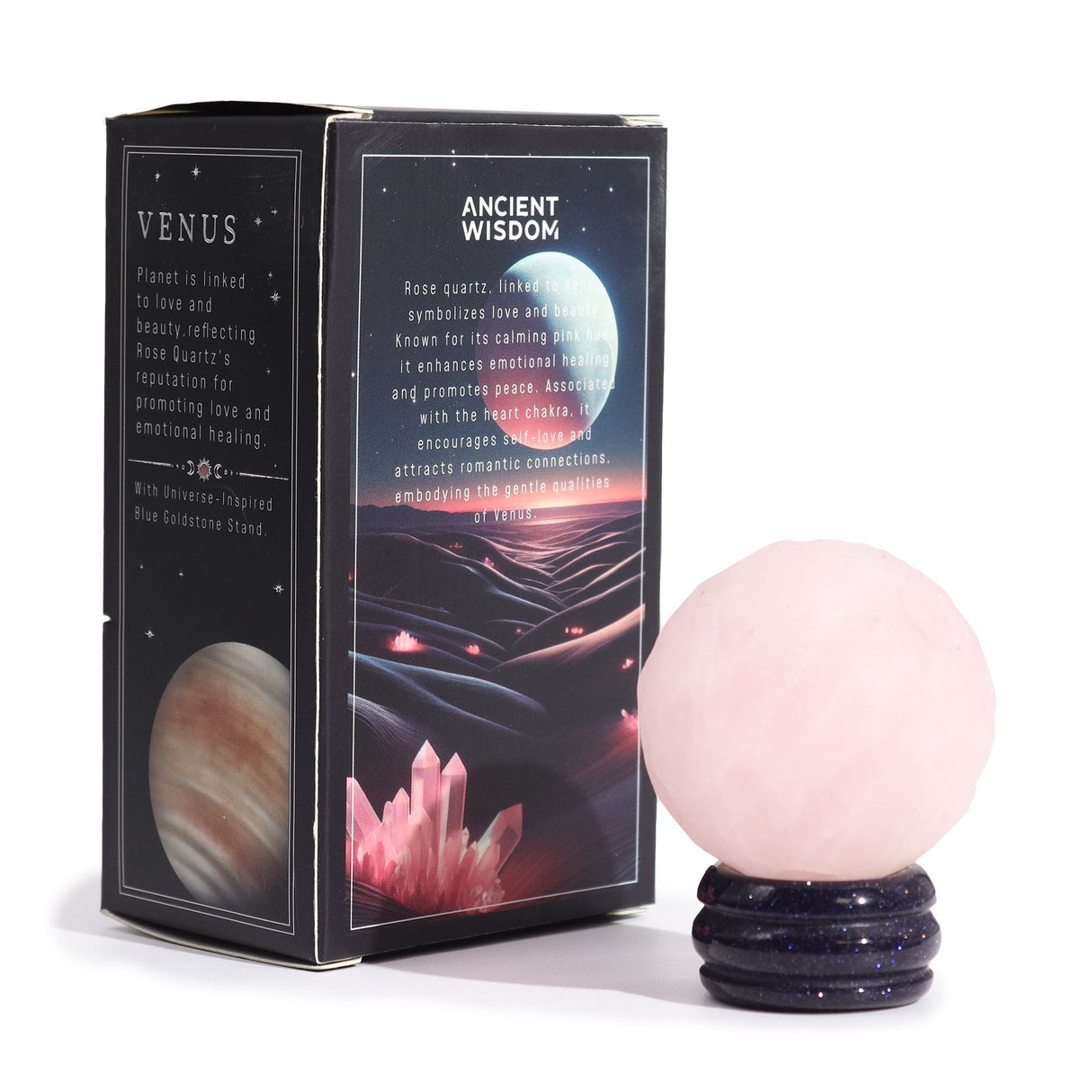 Rose Quartz Sphere 40mm With Solar Goldstone Stand