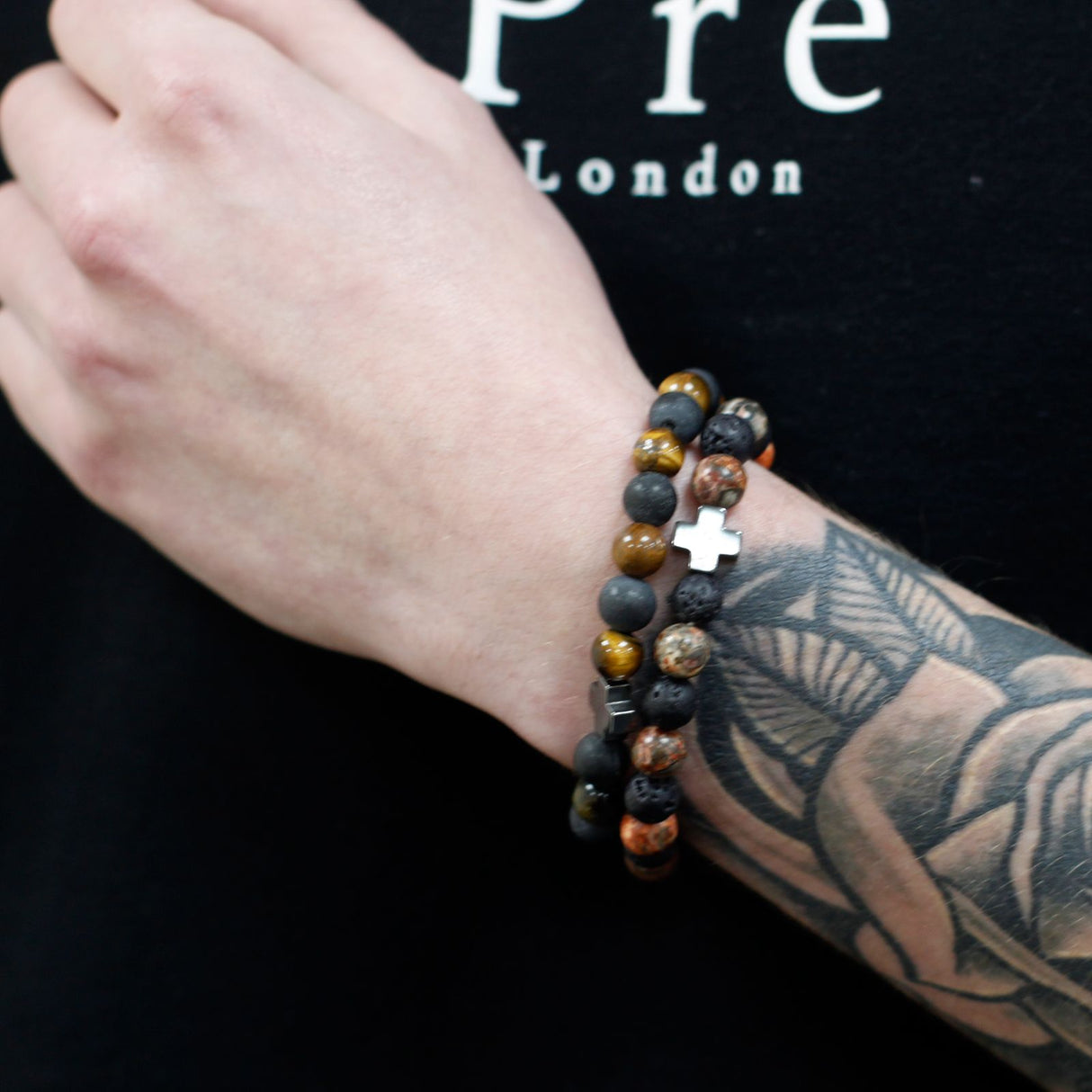 Bracelets de couple lot de 2 pierre œil de tigre noire