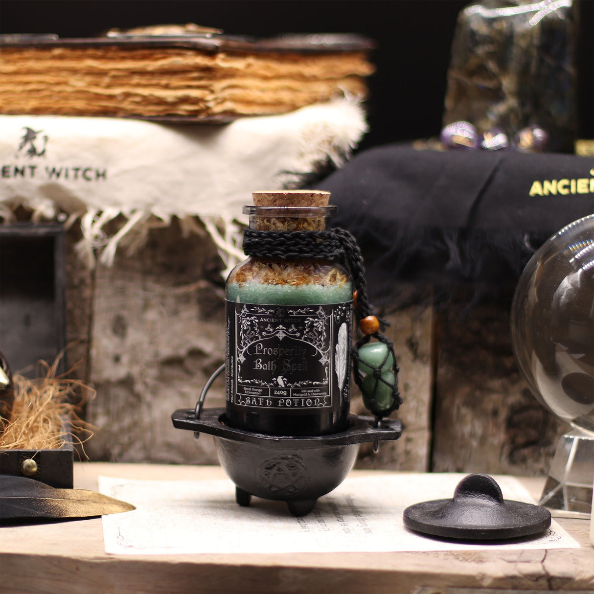 Poción de Baño de Hechizo de Bruja Antigua y Amuleto de Cristal de Aventurina – Prosperidad