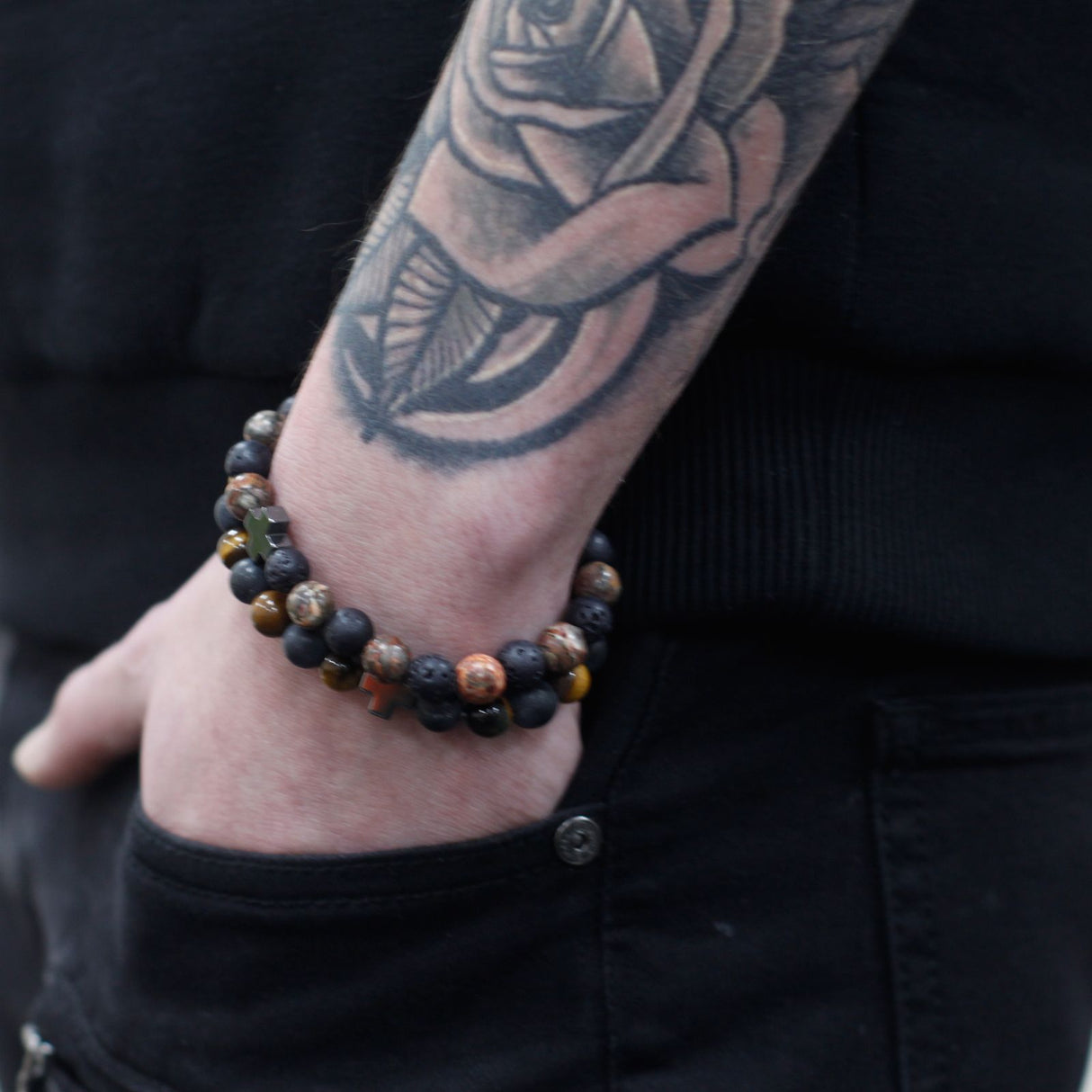 Bracelets de couple lot de 2 pierre œil de tigre noire