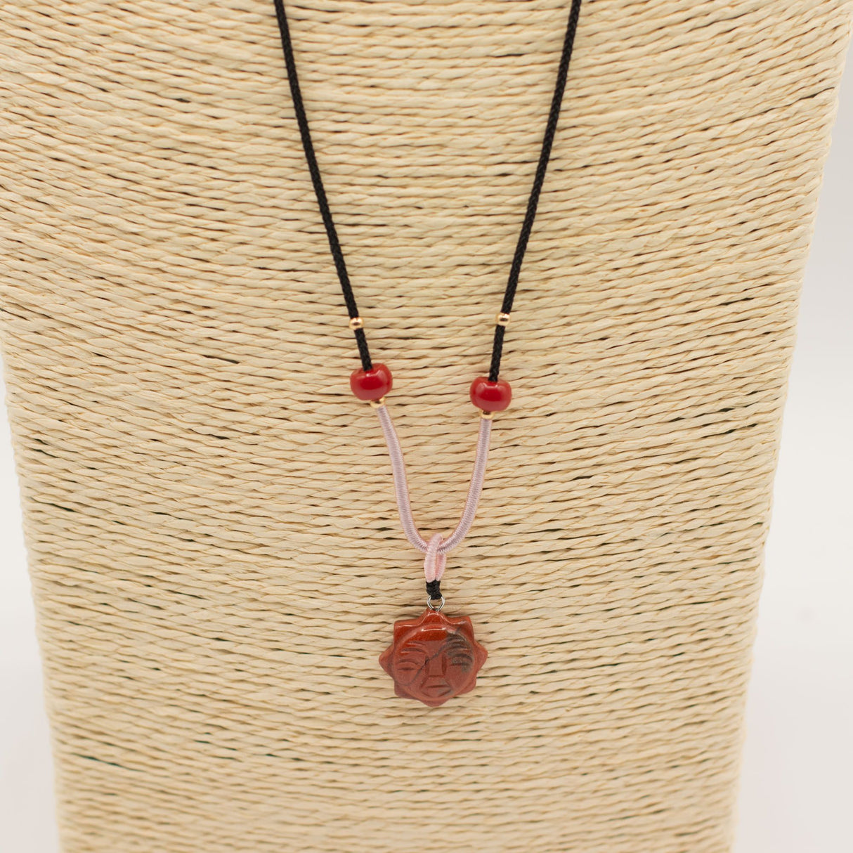 Cord Necklace Gemstone Pendant – Carnelian Sun Face