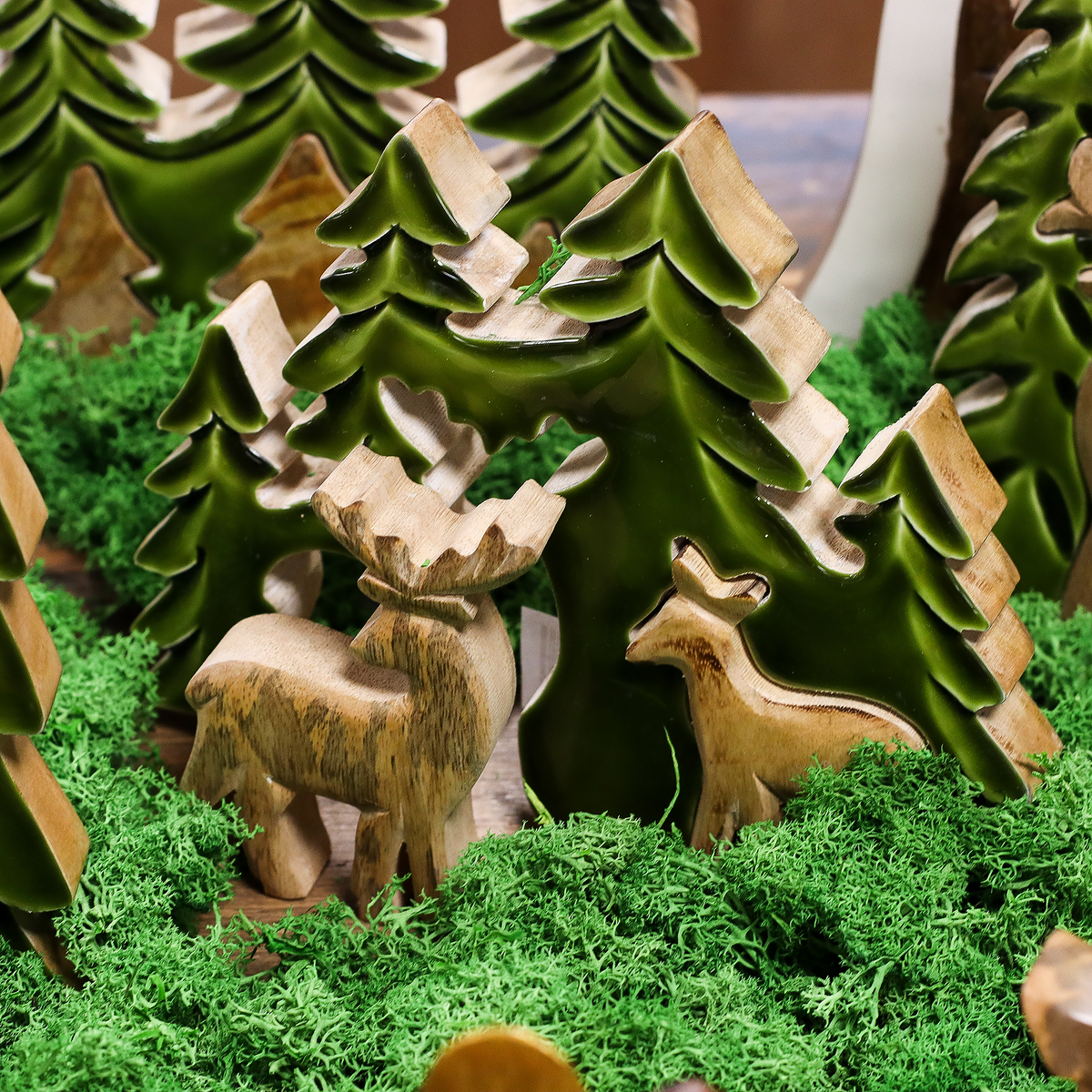 Forest Deer 3D Mango Wood Tabletop Sculpture