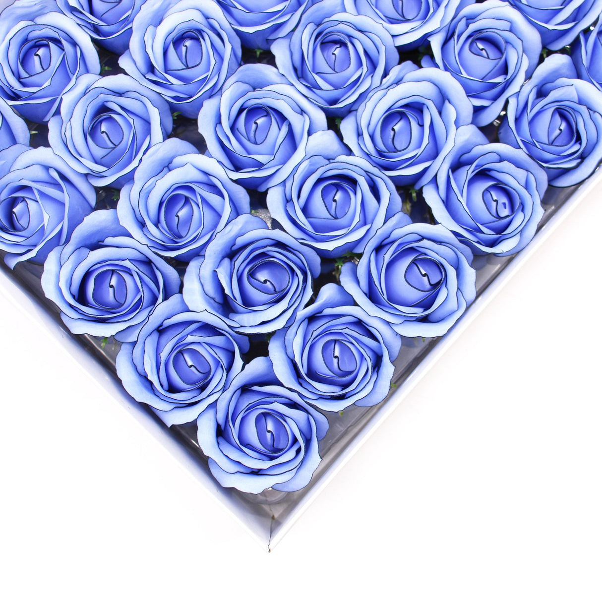 Soap Flowers Medium Rose Blue-Black Rim 10 Pieces