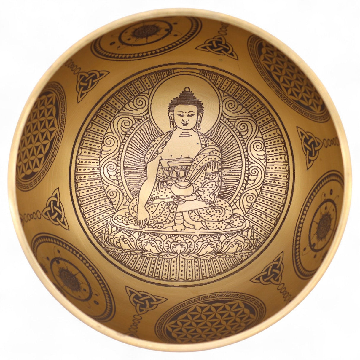 Hand‑Etched Brass Buddha Singing Bowls Set of 4