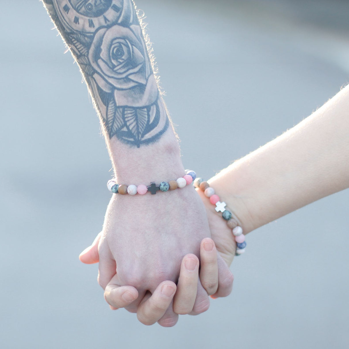 Ensemble de 2 bracelets pour couple Améthyste Quartz Rose