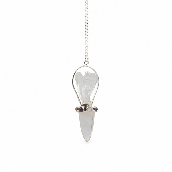 Guide Céleste - Pendule Ange en Deux Pièces - Bande Chakra - Quartz Clair