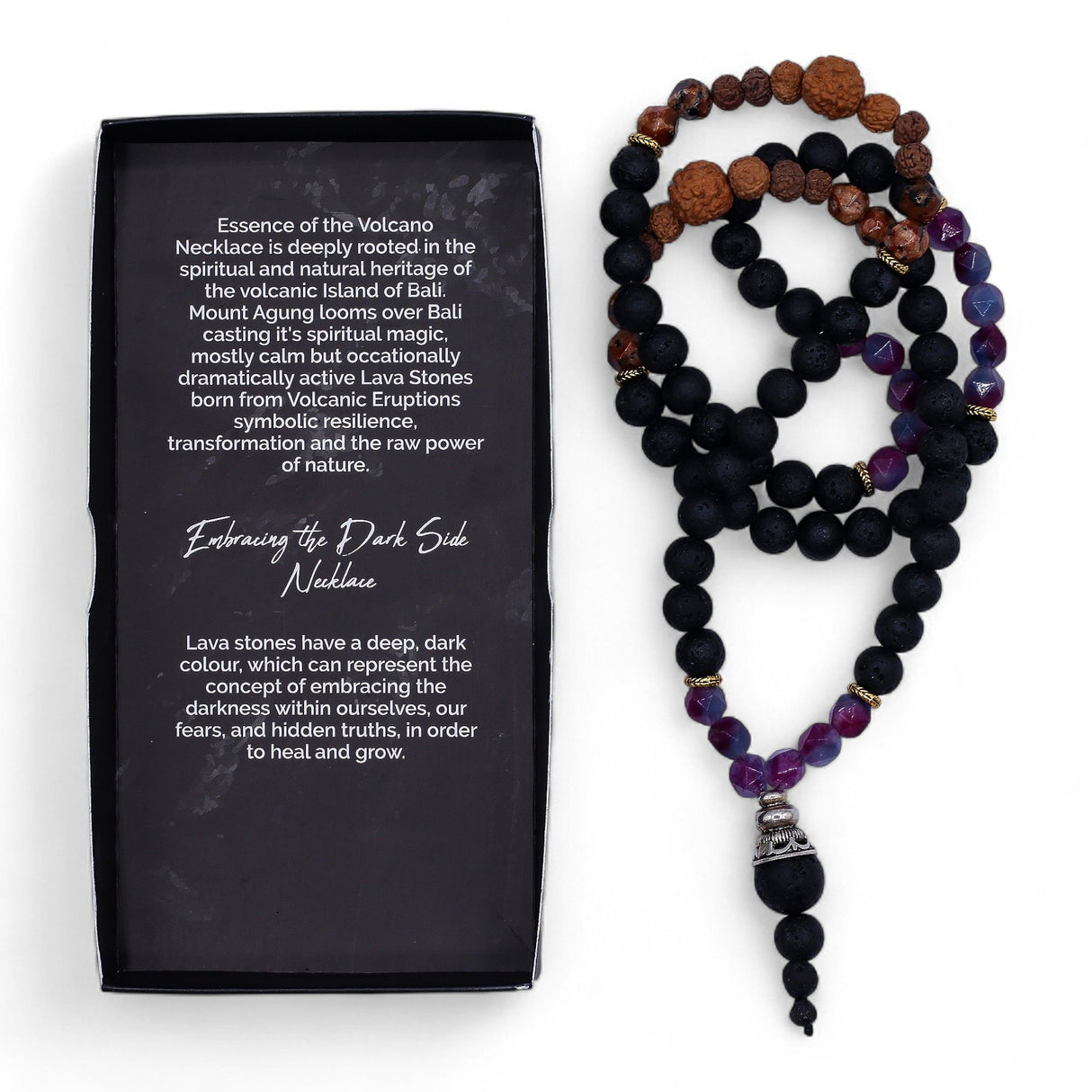 Lava Stone Rudraksha Amethyst Mala Tassel Necklace