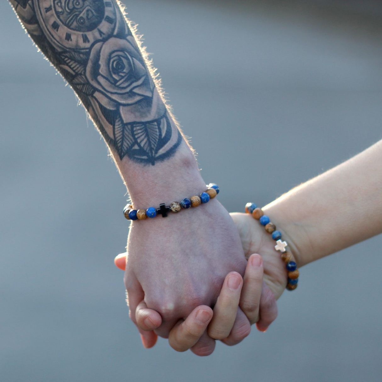 Ensemble de 2 bracelets pour couple Améthyste Quartz Rose