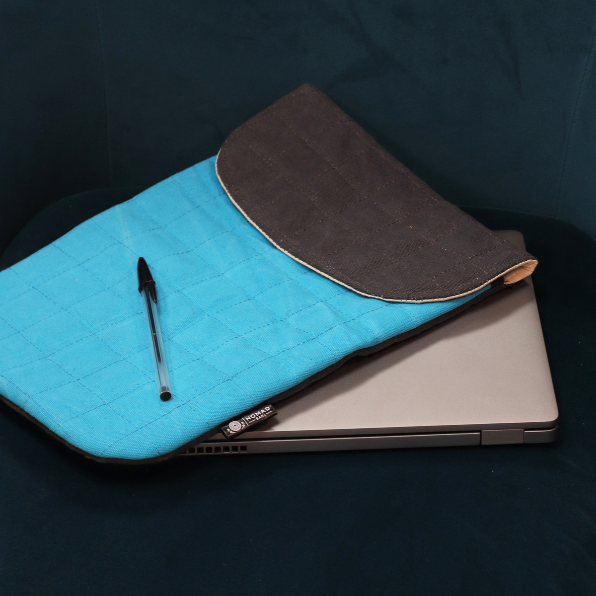 13-Inch Padded Laptop Sleeve Yellow Charcoal Stonewashed Cotton