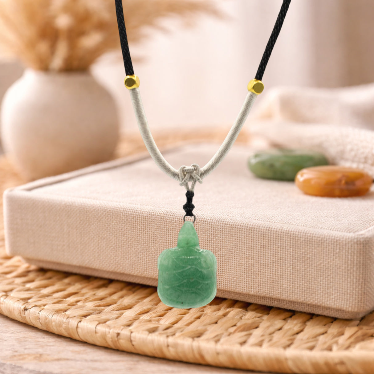 Cord Necklace Gemstone Pendant – Jade Turtle