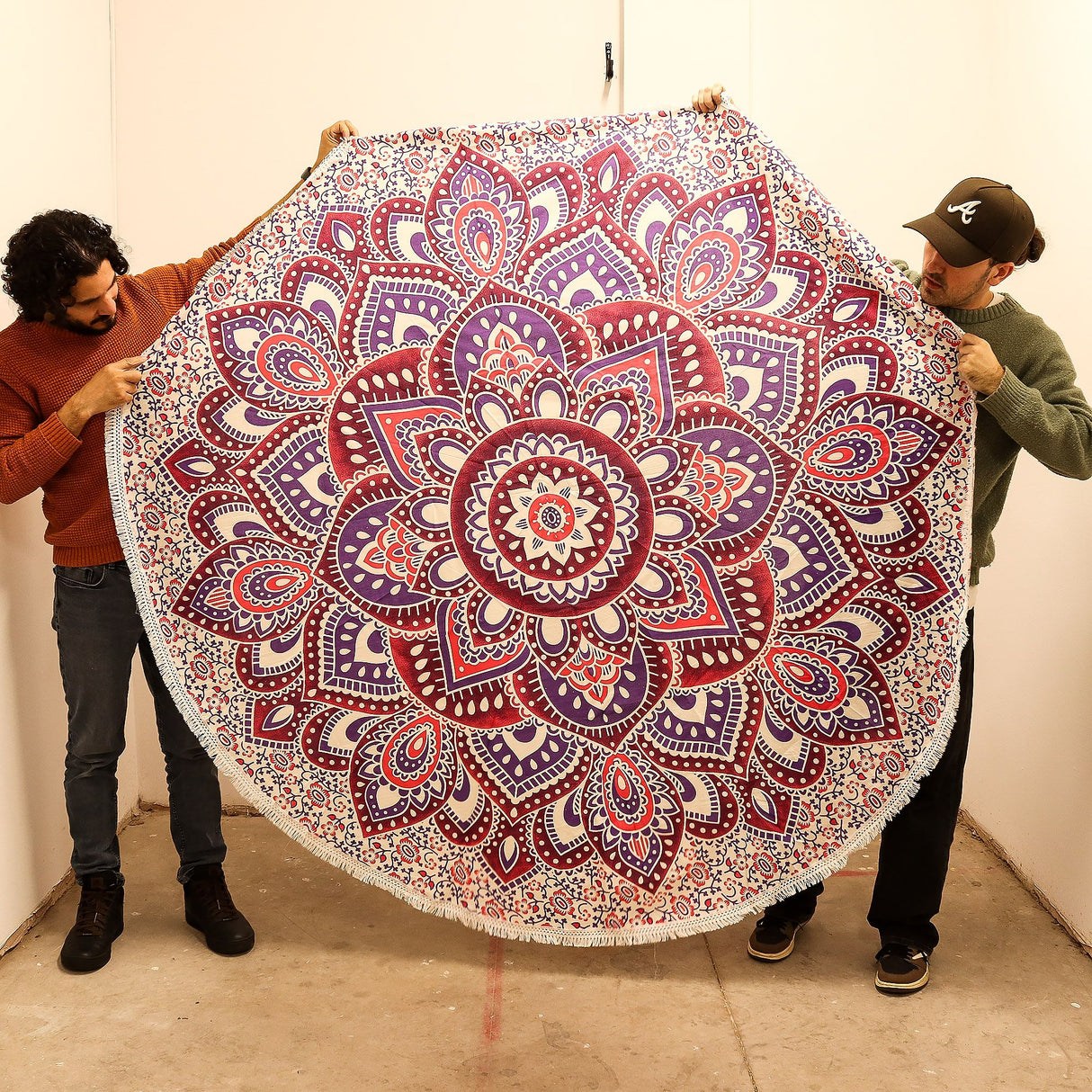 Grand Mandala Rond Art (180 cm) - Rose et Violet