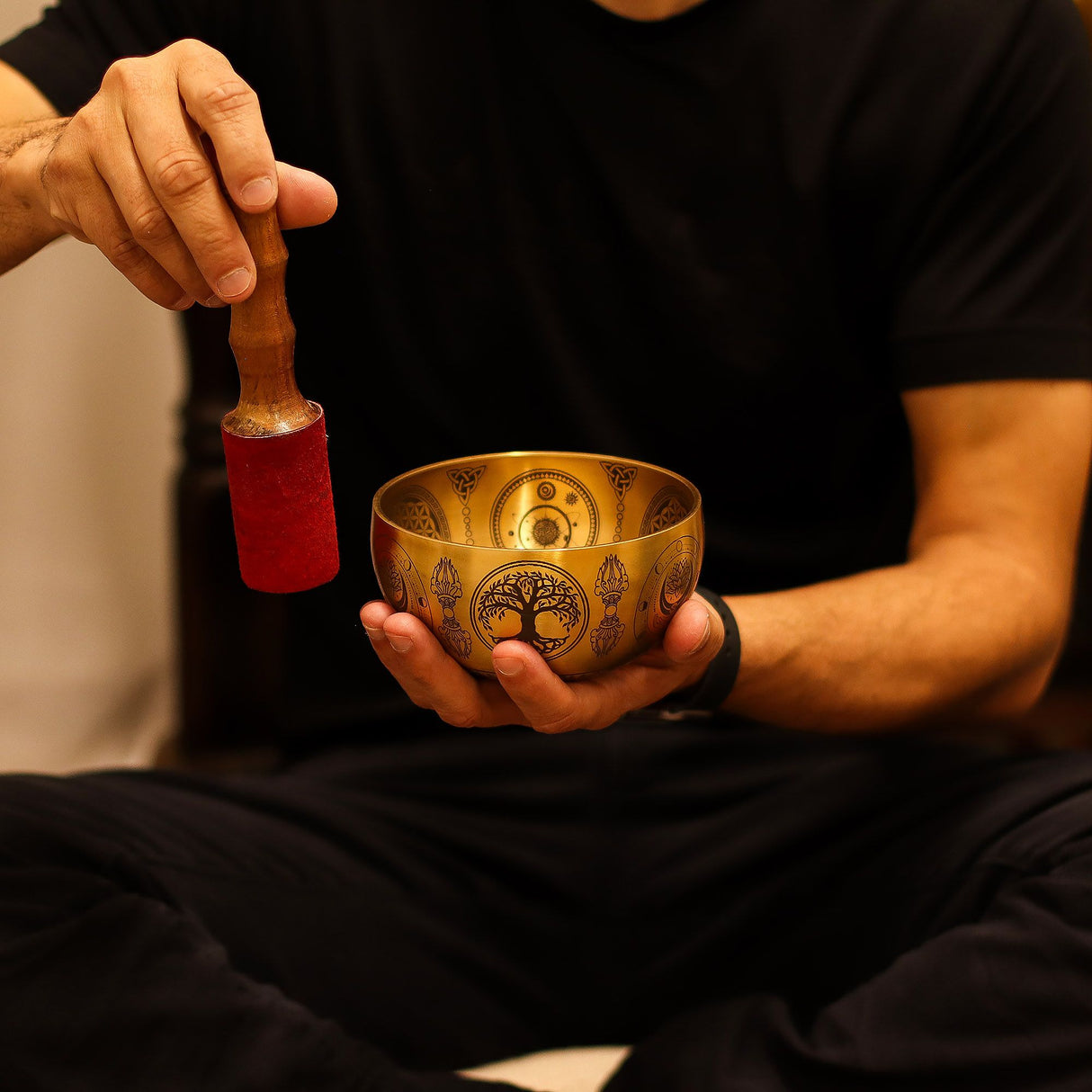 Hand‑Etched Brass Buddha Singing Bowls Set of 4
