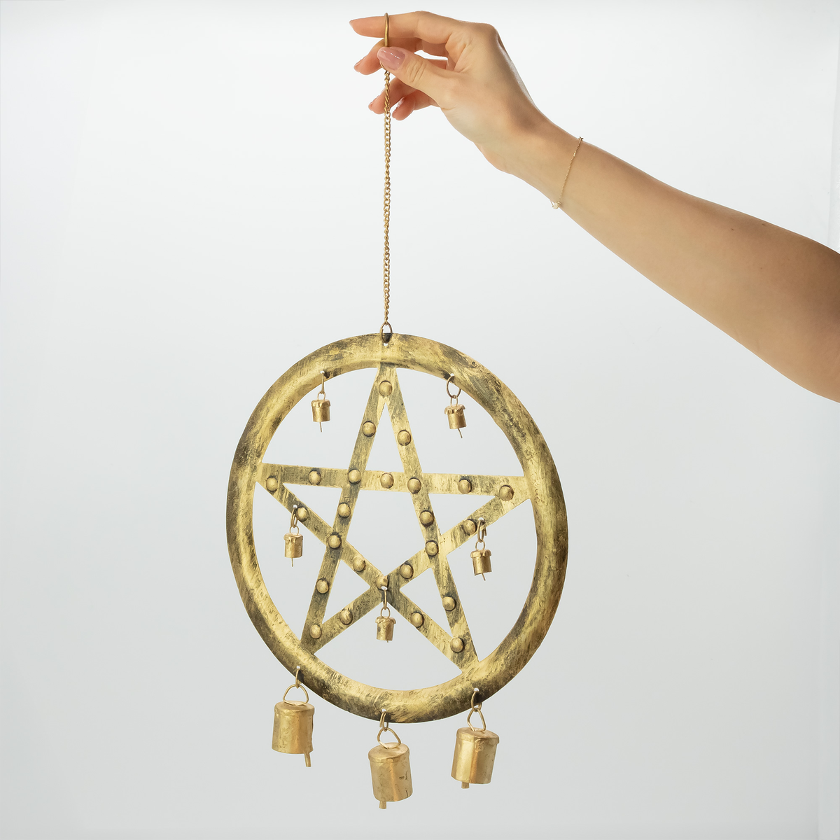 Indian Metal Star Cowbell Wind Chime 25x49cm