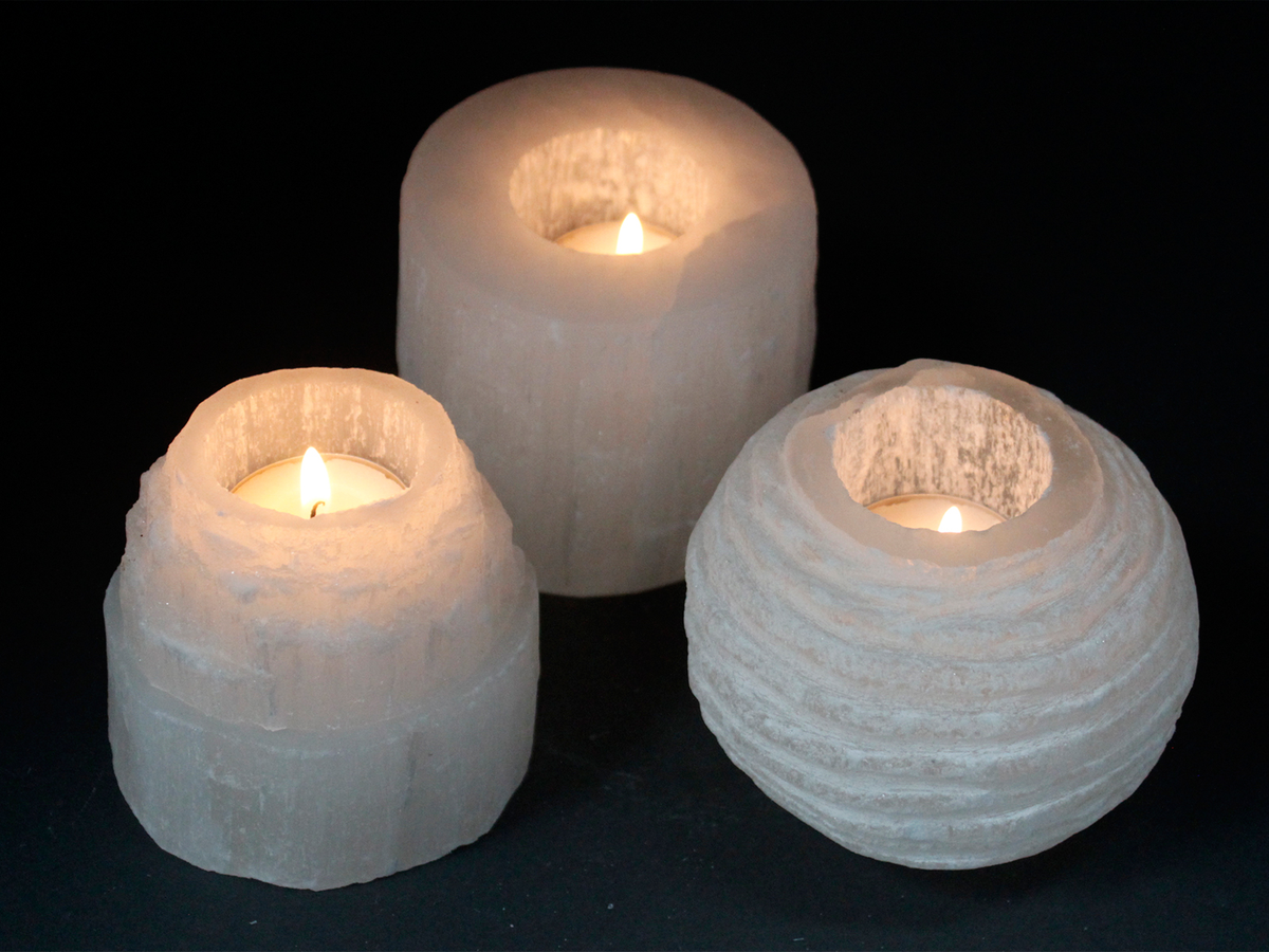 Selenite Crystal Candle Holder Snowball 8 cm