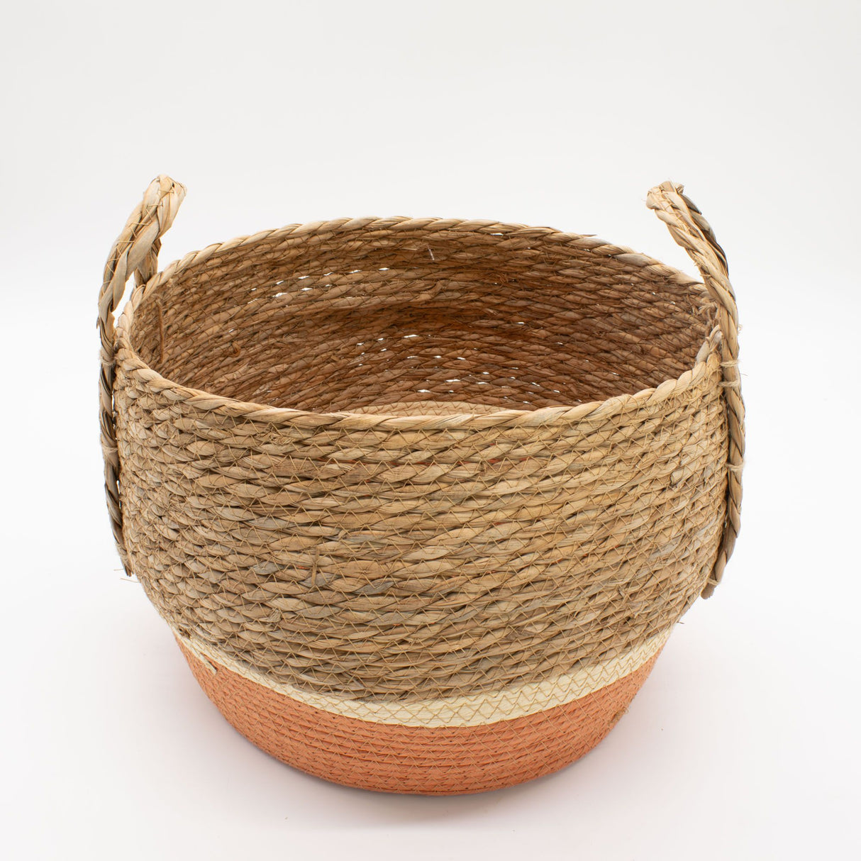 Veľké koše z trstiny a morskej trávy – prírodné a oranžové – sada 3 kusov