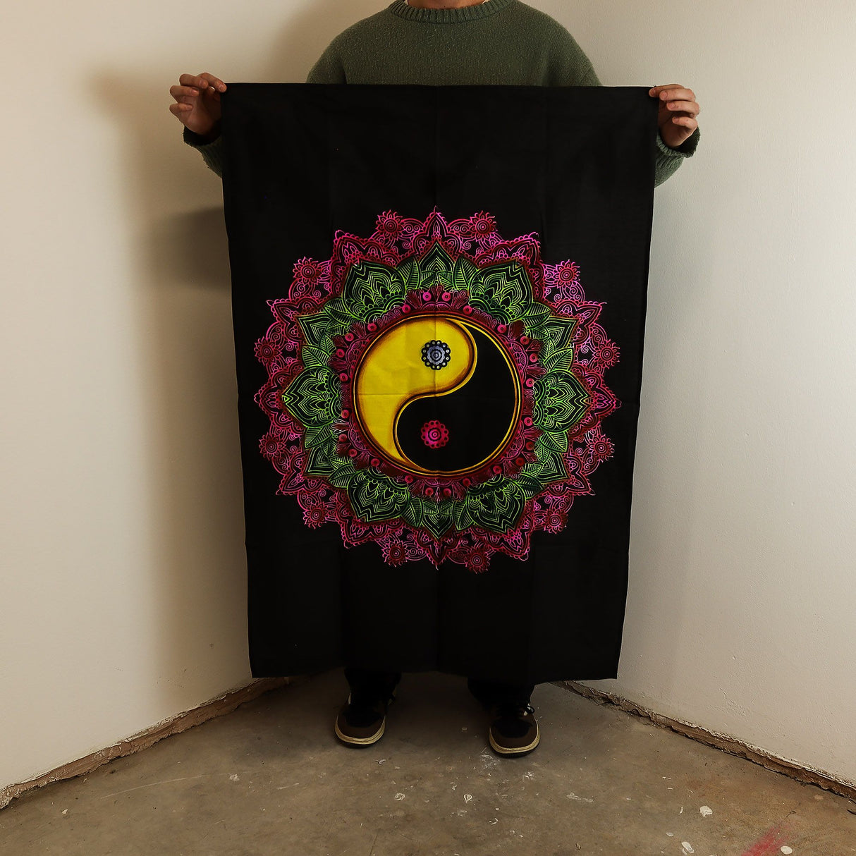 Bavlněné nástěnné umění (70x110 cm) – Ying & Yang Mandala
