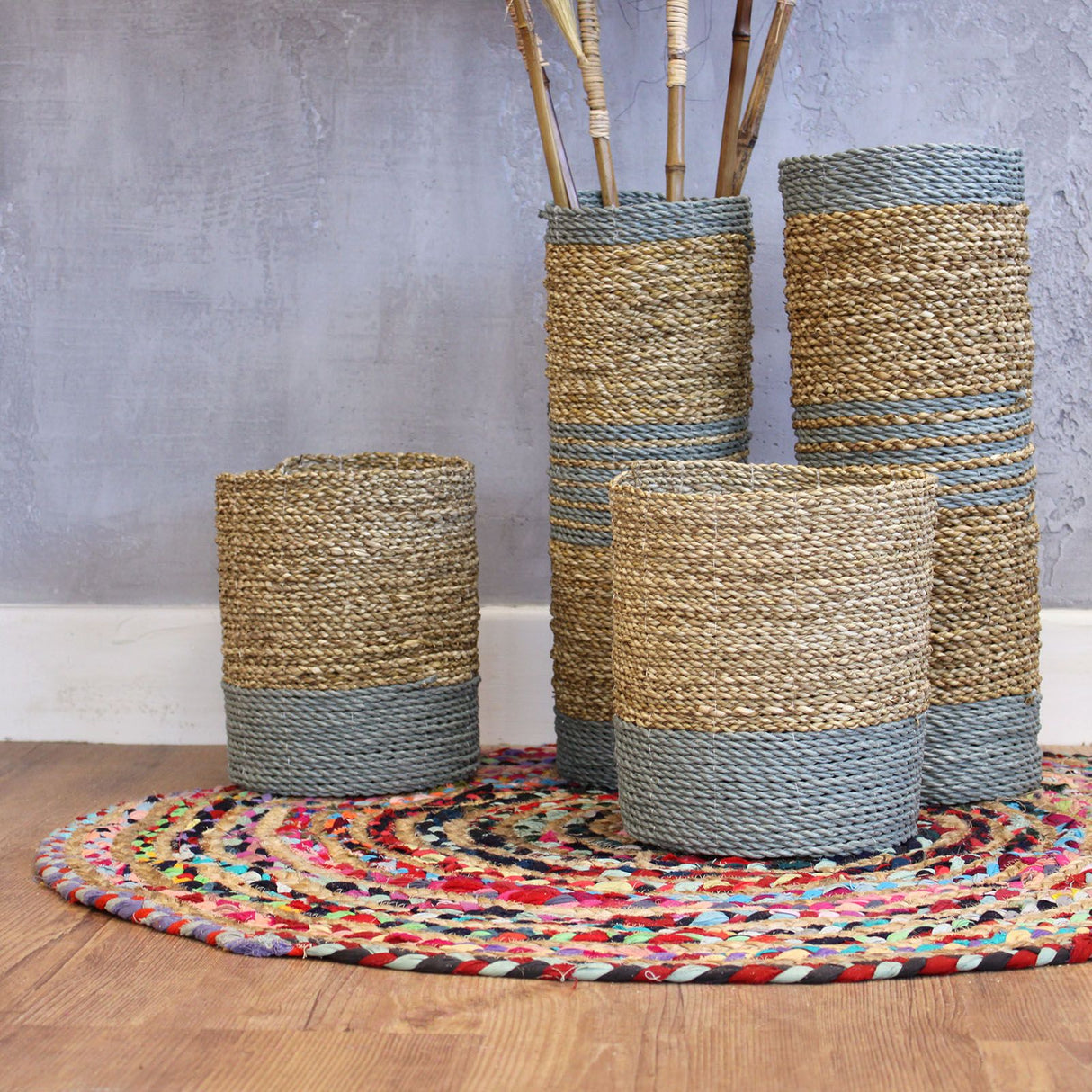 Seagrass Raffia Vases And Bins, 2 Each