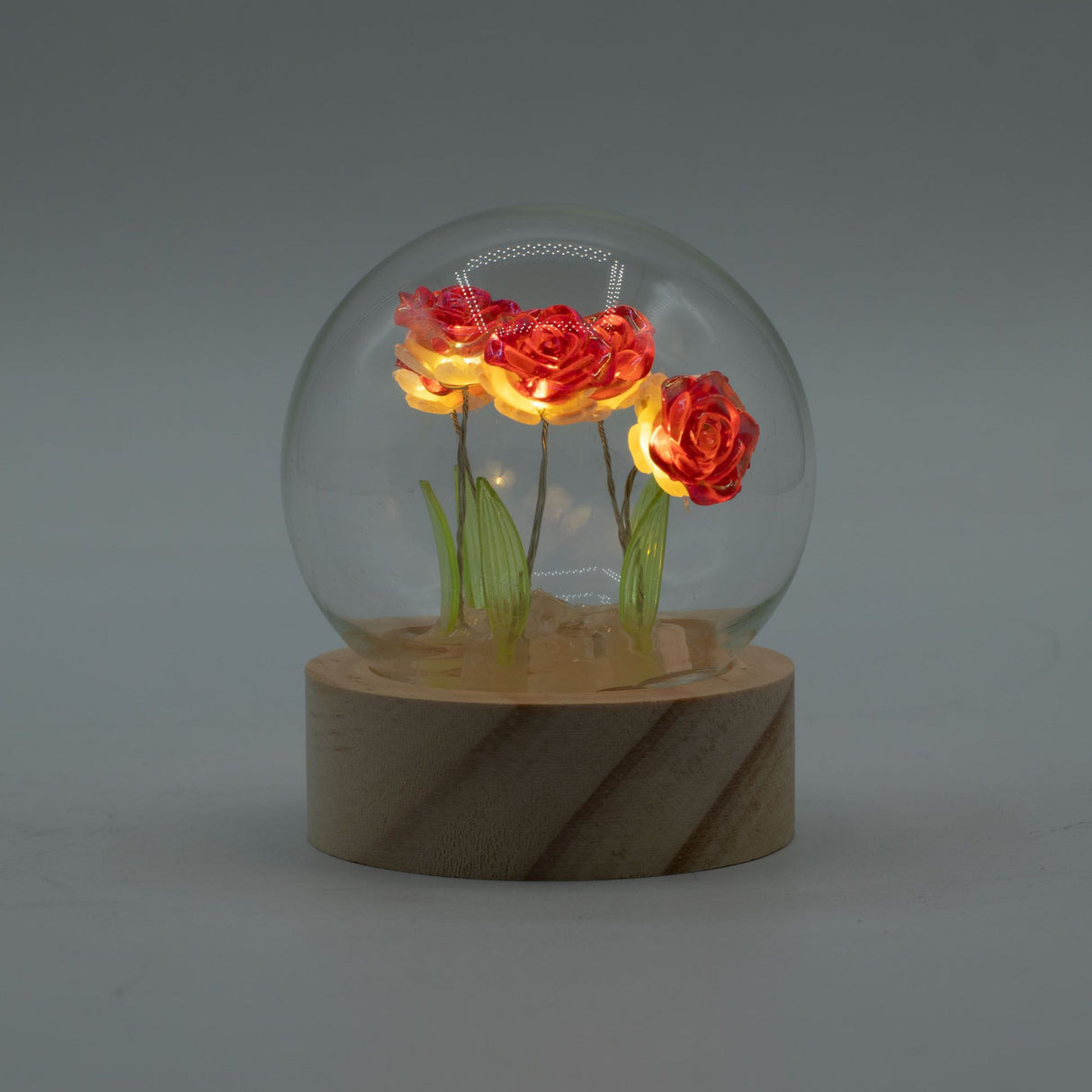 Floral Glow Garden Dome – 5 Red Roses – LED Battery