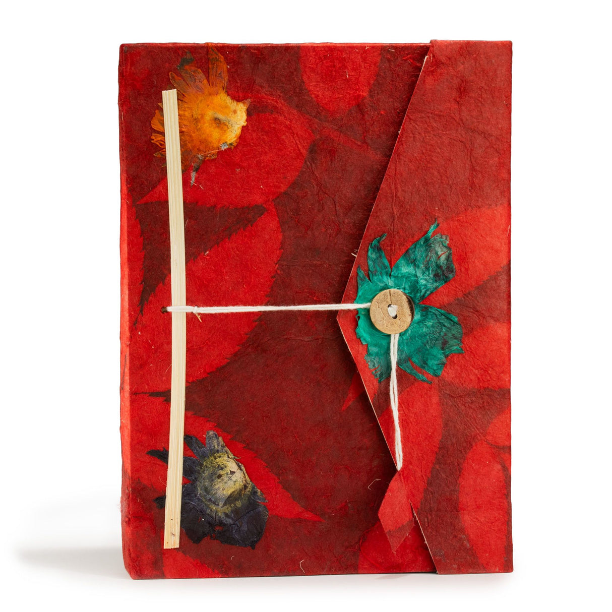 Lokta Tjock Blommig Anteckningsbok – Stor (21x15cm) – 45 Sidor – Inkluderar Bokmärke – Rubin