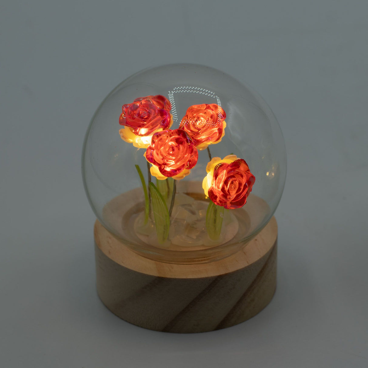 Floral Glow Garden Dome – 5 Red Roses – LED Battery