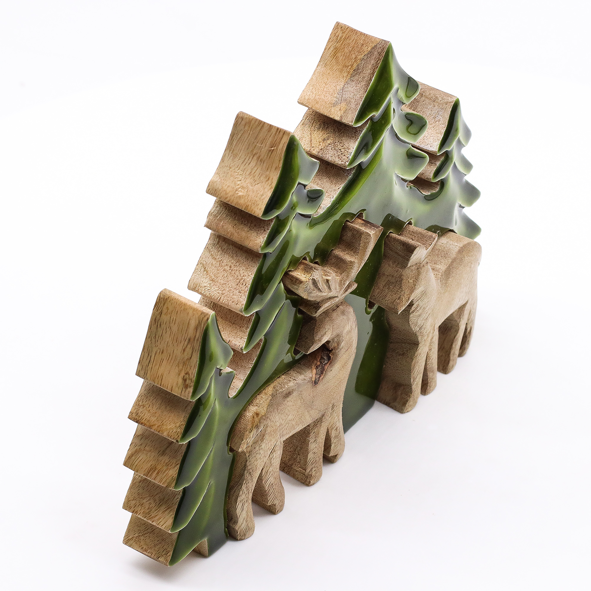 Forest Deer 3D Mango Wood Tabletop Sculpture